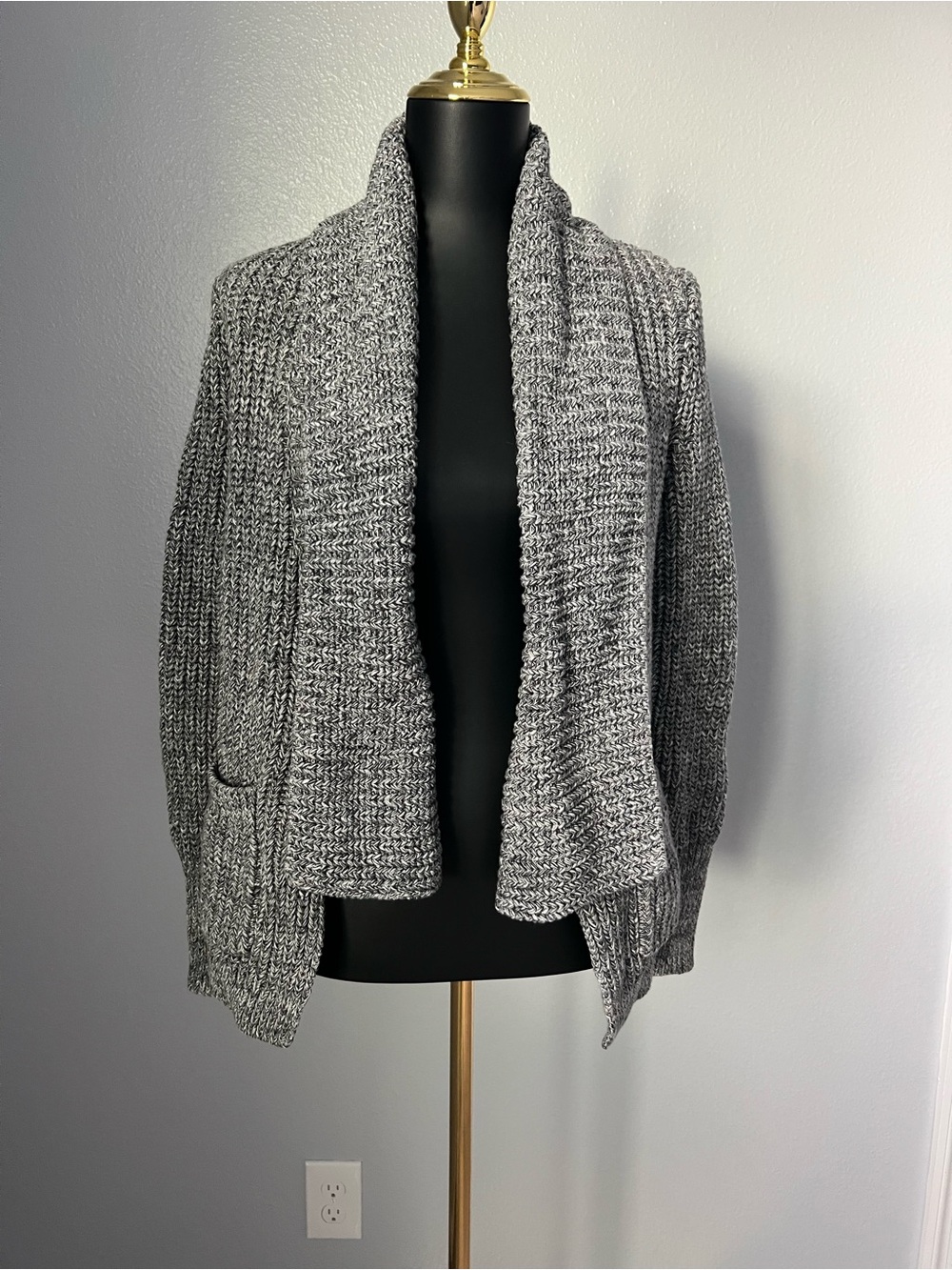 J. Crew Open-Front Gray Shawl Collar Sweater Cardigan